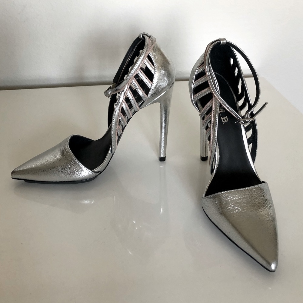LAMB silver cage pumps